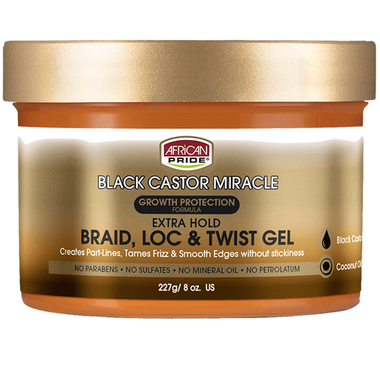 African Pride Black Castor Miracle Extra Hold Braid, Loc, & Twist Gel 8oz